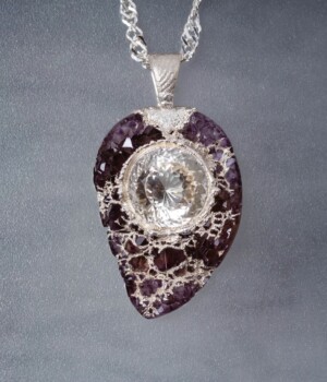 Silver Topaz in Amethyst Cluster with Pure Silver
