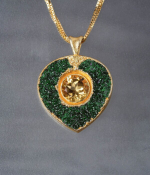 Citrine in Uvarovite Druze set with Pure Silver and 24k Gold