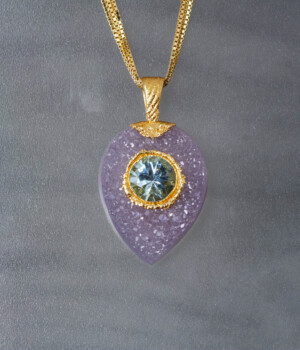 Blue Topaz in Amethyst Druze set with Pure Silver and 24k Gold