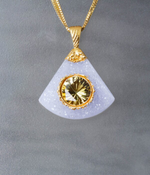 Citrine in White Druze set with Pure Silver and 24k Gold