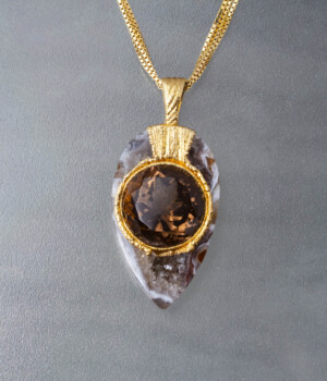 Smoky Quartz in an Onyx Geode set with Pure Silver and 24k Gold
