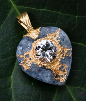 Silver Topaz in Prasiolite Druze set with Pure Silver and 24k Gold